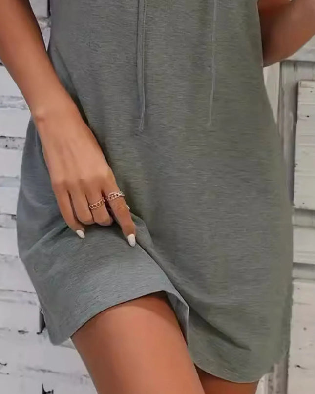 Full Size Drawstring Casual Sleeveless Hooded Mini Dress Plus Size 