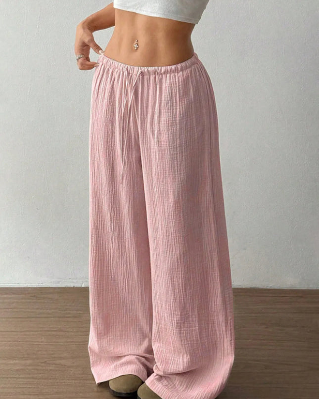 Wide Leg Drawstring Casual Pants