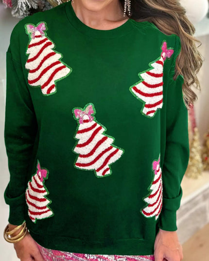 Christmas Tree Sequin Long Sleeve Sweatshirt Green