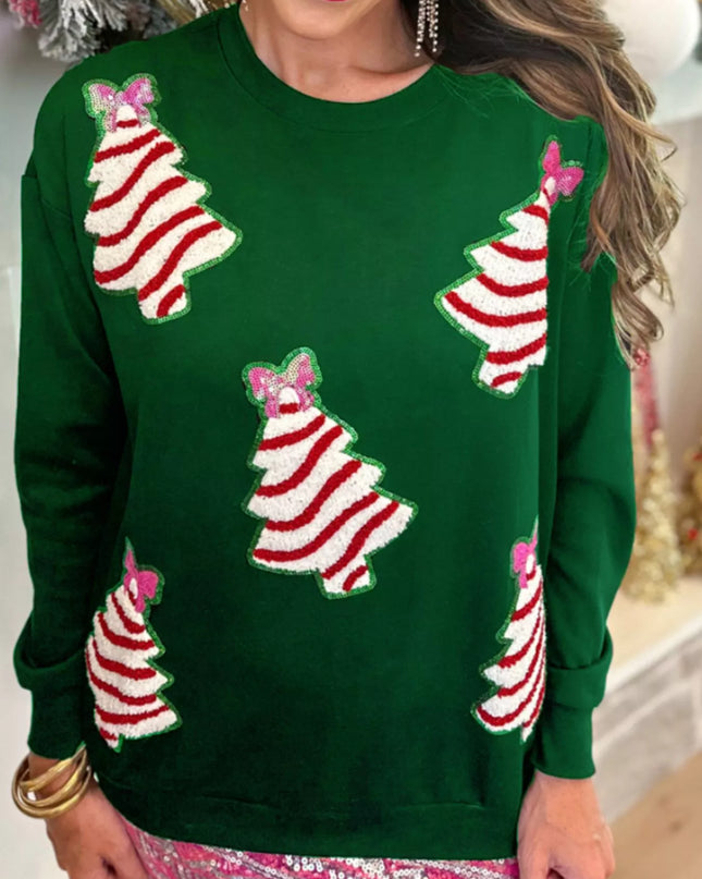 Christmas Tree Sequin Long Sleeve Sweatshirt Green