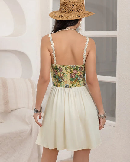 Floral Lace Up Corset Mini Cami Dress