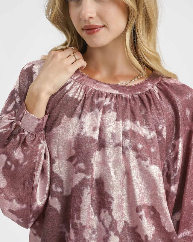 Umgee Metallic Fabric Blouse with Balloon Sleeves
