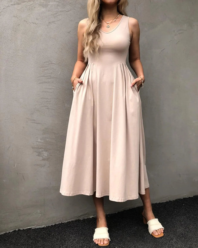 V-Neck Midi Tank Dress White