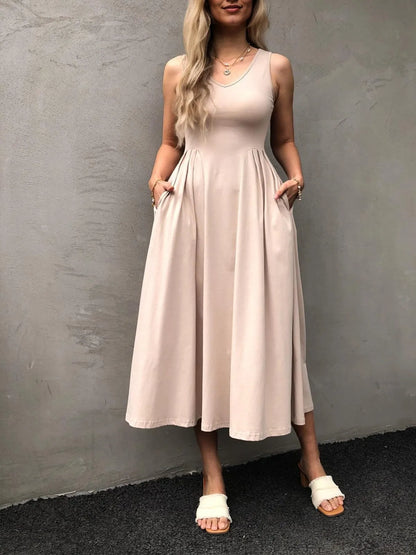 V-Neck Midi Tank Dress White