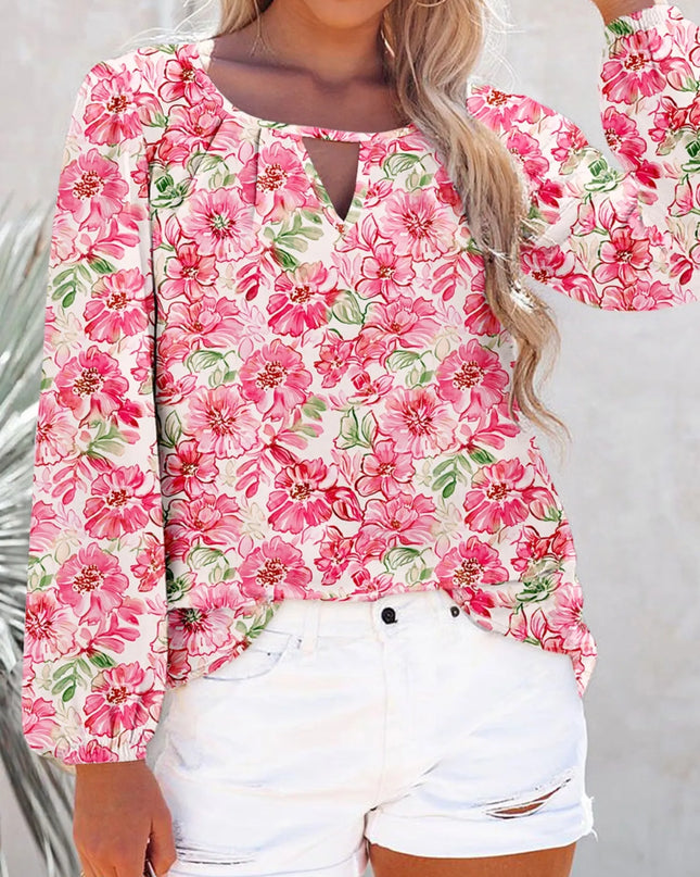 Floral Print Keyhole Neck Blouse