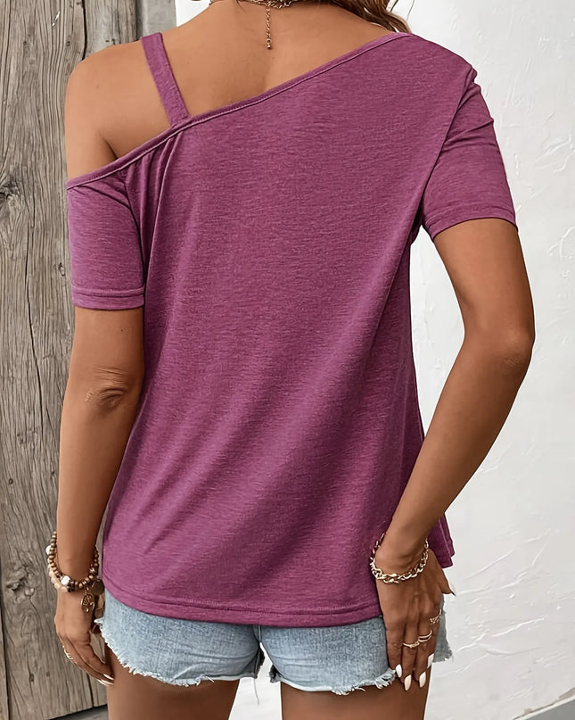Asymmetric Shoulder T-Shirt with Metal Buckle Detail