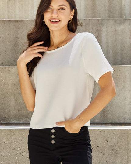 And The Why Pearly White Full Size Criss Cross Pearl Detail Open Back T-Shirt