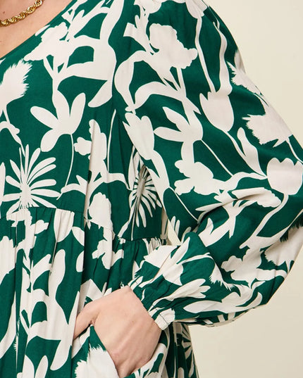 Double Take Full Size Printed Ruffle Hem Dress with Pocket