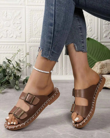 Double Buckle Strap Flat Sandals