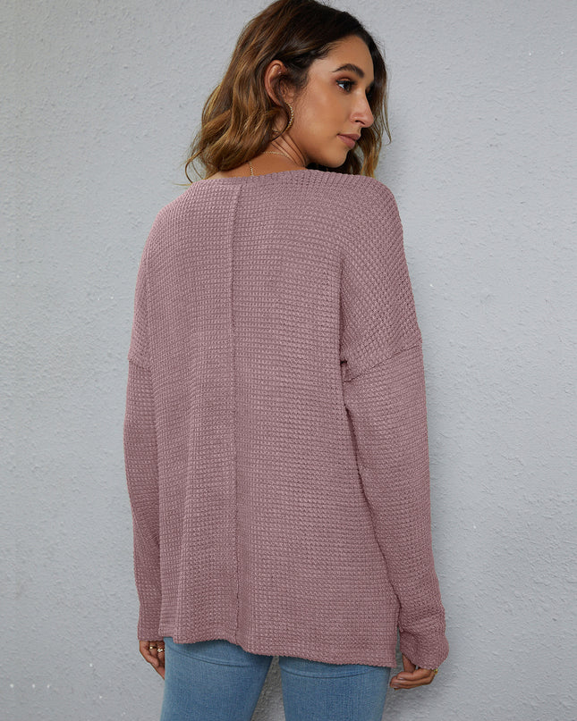 Dropped Shoulder High-Low Waffle-Knit Top