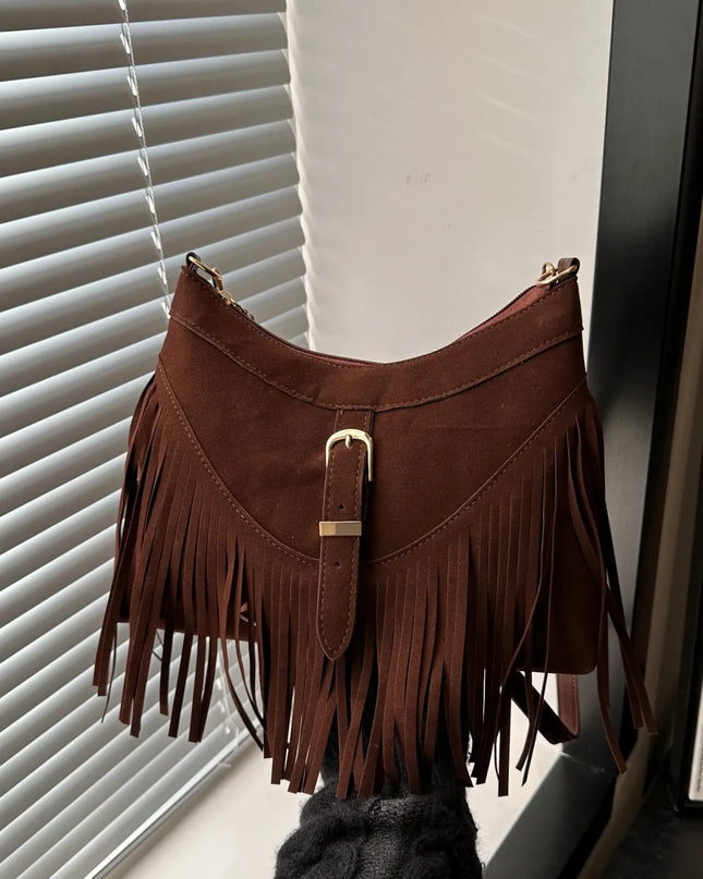 Fringe Solid Color Shoulder Bag 