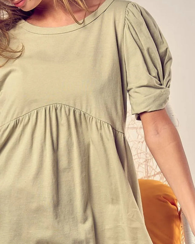 BiBi Cotton Span Knit With Puff Sleeve Baby Doll Top