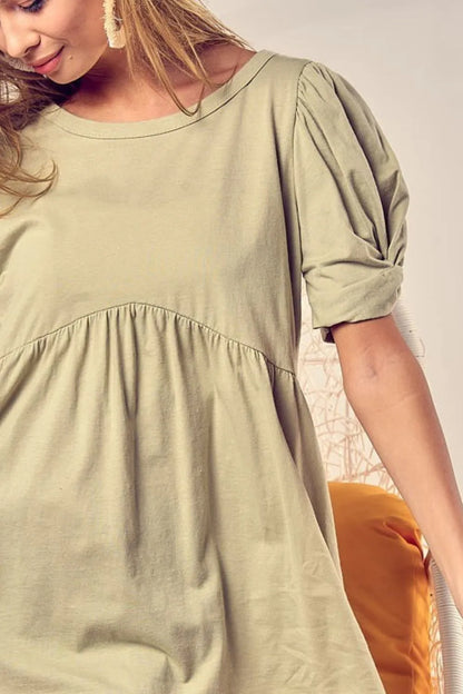 BiBi Cotton Span Knit With Puff Sleeve Baby Doll Top