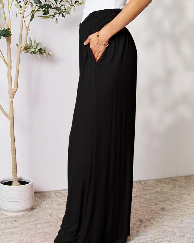 Basic Bae Full Size Smocked Wide Waistband Wide Leg Pants