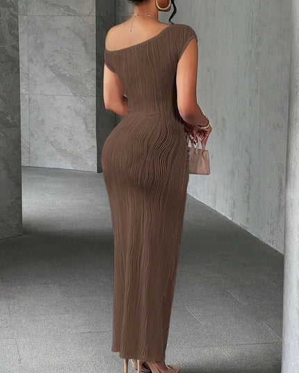 Textured Single Shoulder Bodycon Maxi Dress 