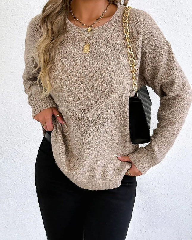 Textured Knit Relaxed Fit Round Neck Sweater