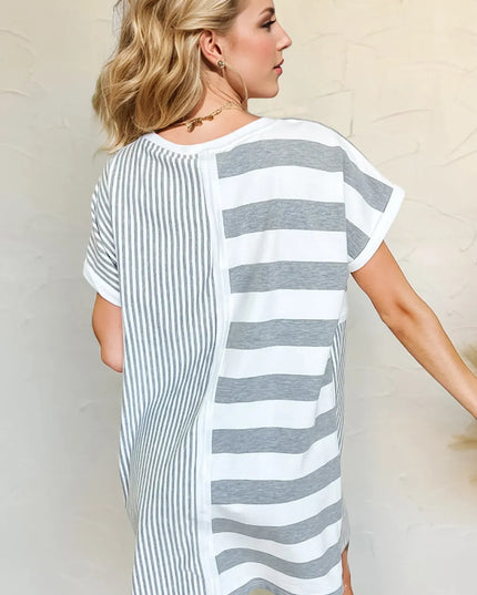 Oh Full Size Striped Round Neck Short Sleeve Mini Tee Dress