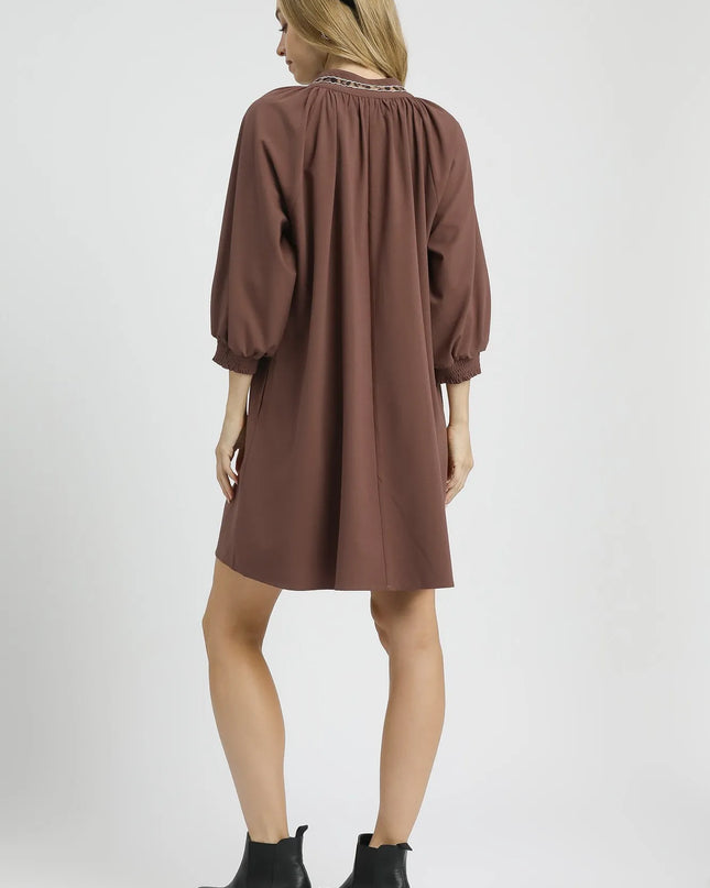 Umgee Notched Shift Dress with Trim Detail