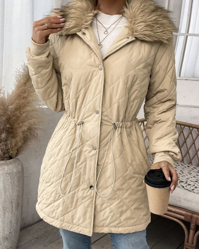 Drawstring Snap Down Long Sleeve Outerwear Tan