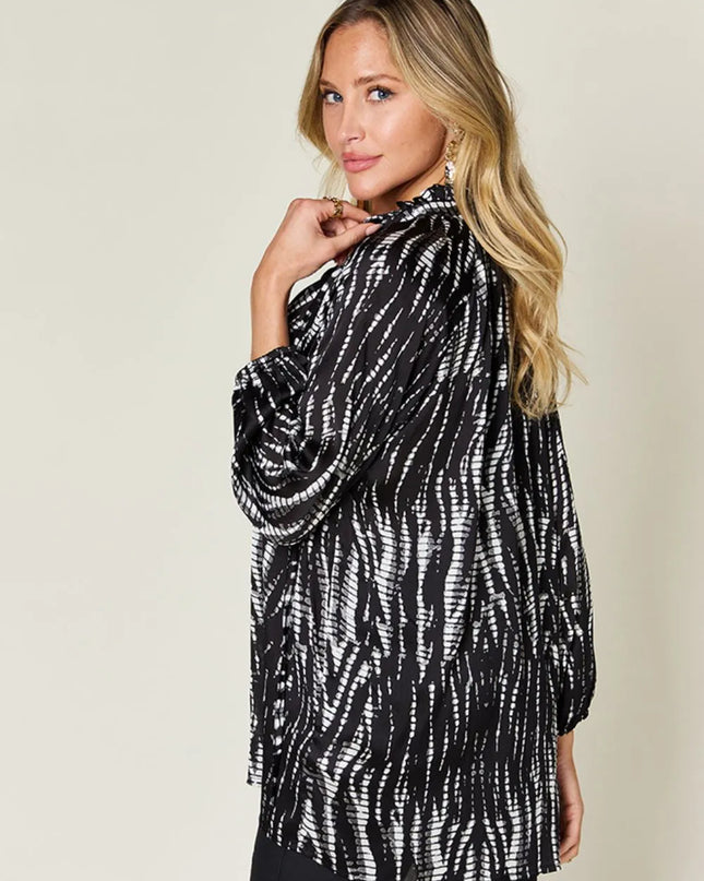 Double Take Full Size Printed Button Up Long Sleeve Shirt