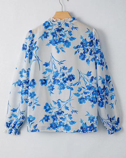 Floral Long Sleeve Tie Neck Blouse