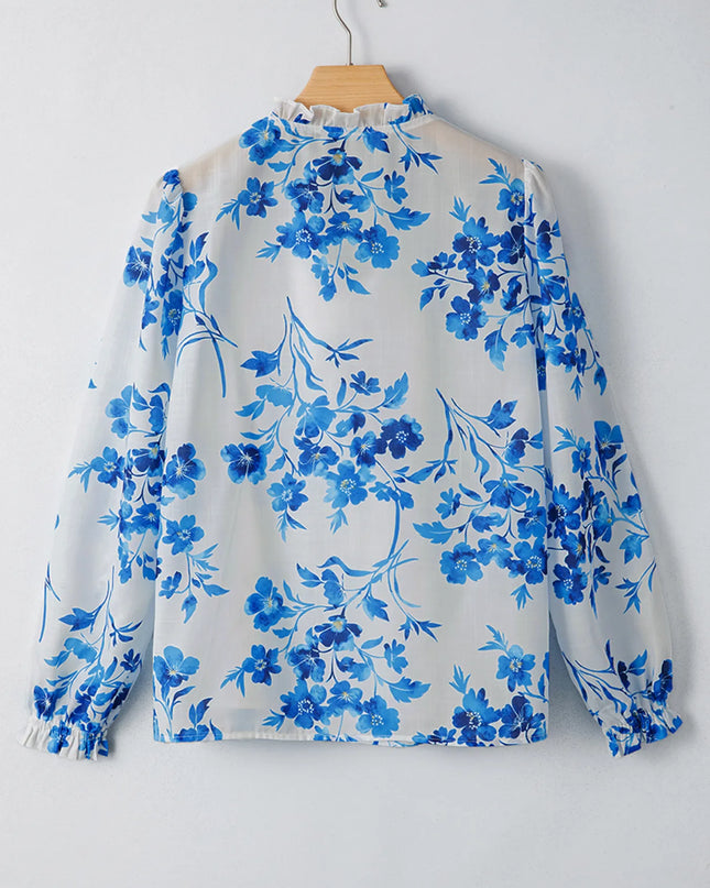 Floral Long Sleeve Tie Neck Blouse