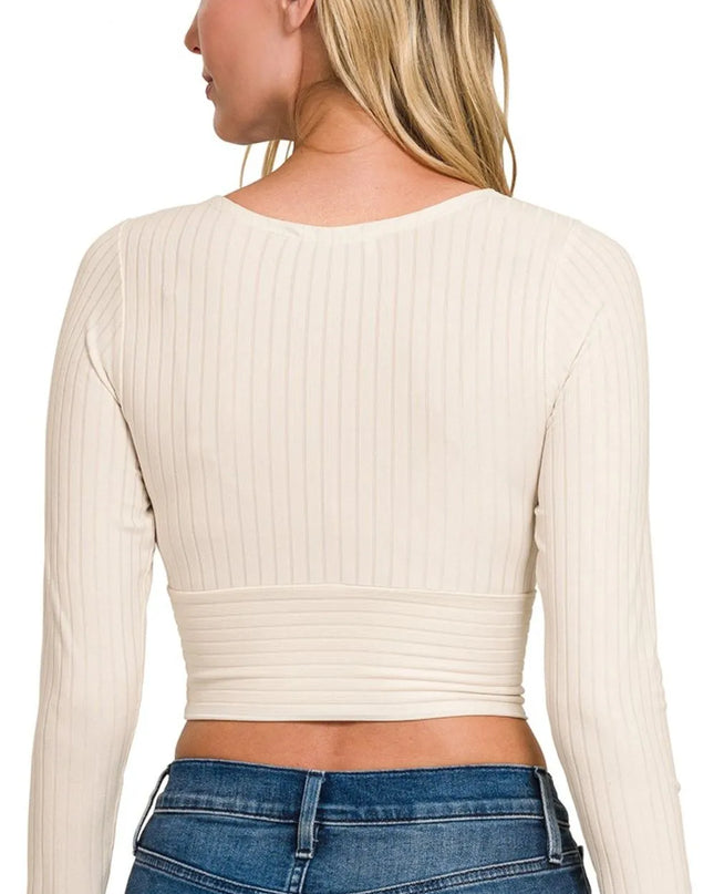 Zenana Ribbed Surplus Waist Band Long Sleeve Top