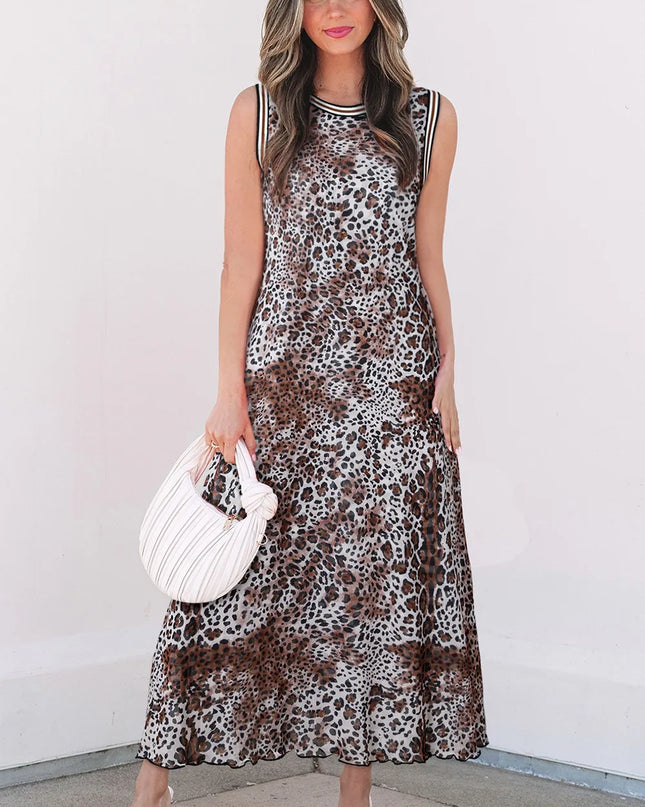 Checkered Round Neck Sleeveless Midi Dress 