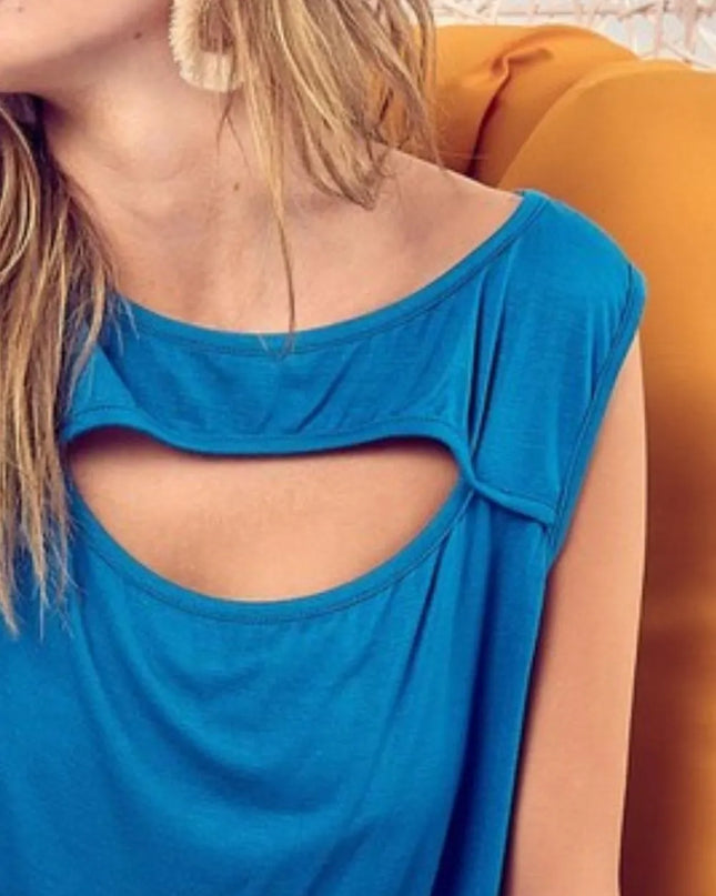 BiBi Rayon Span Knit With Cut Out Front Sleeveless Top