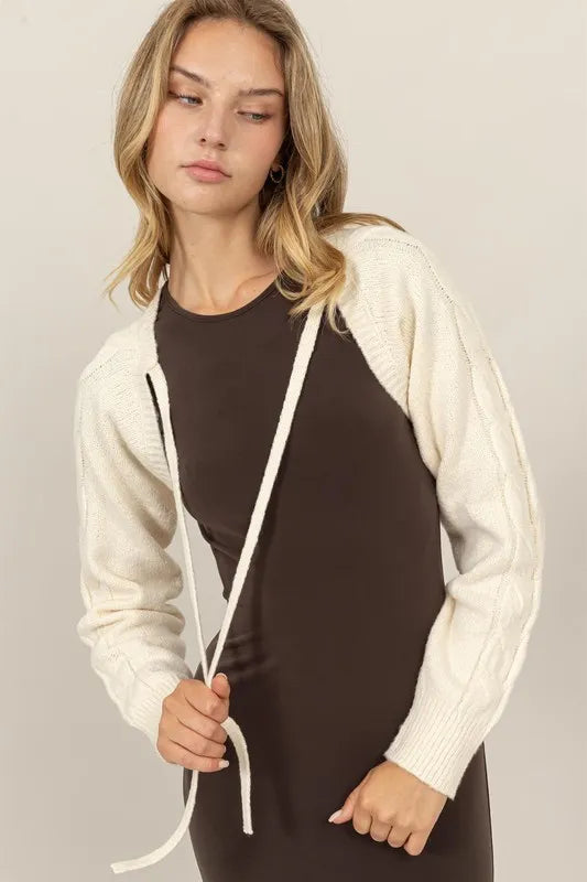 HYFVE Cable-Knit Tie-Front Shrug