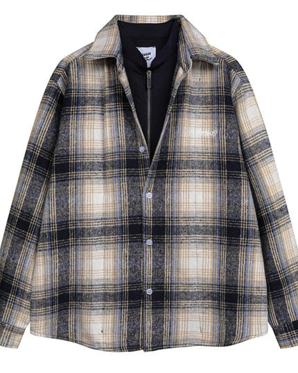 Men's Plaid Button Up Long Sleeve Jacket Royal Blue