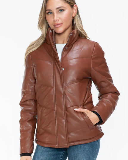 Snobbish Pocketed Zip Up Turtleneck Puffer Jacket