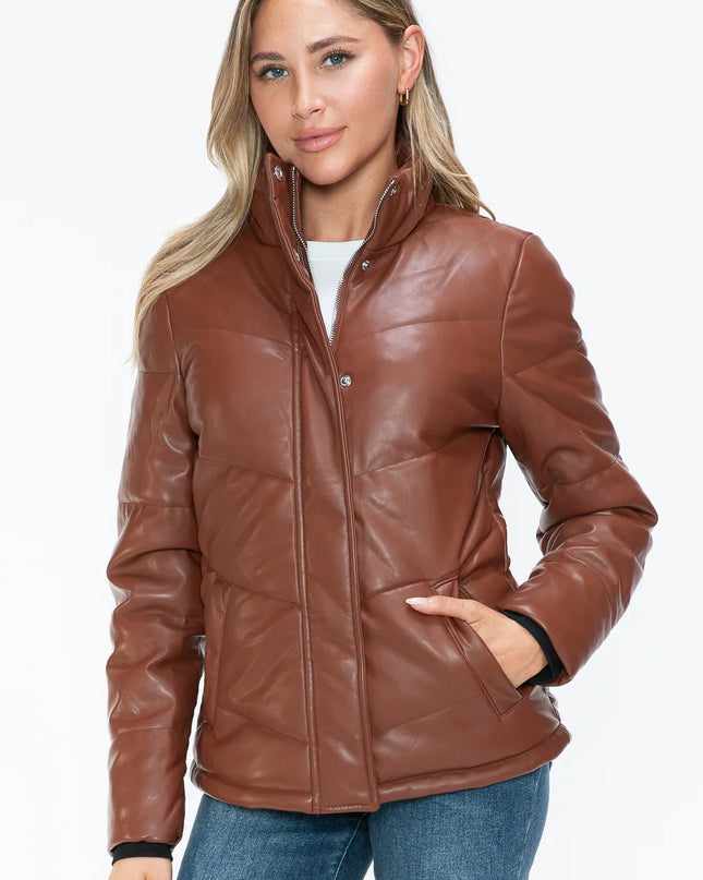 Snobbish Pocketed Zip Up Turtleneck Puffer Jacket