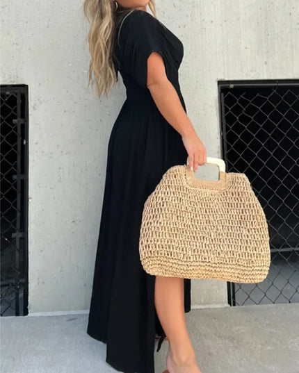 Full Size Deep V-Neck Maxi Dress with Side Slit Plus Size