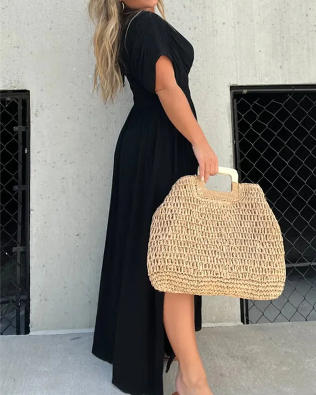 Full Size Deep V-Neck Maxi Dress with Side Slit Plus Size