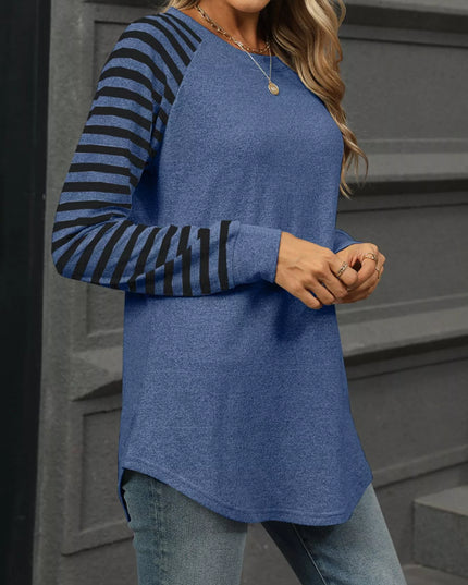 Striped Round Neck Raglan Sleeve T-Shirt