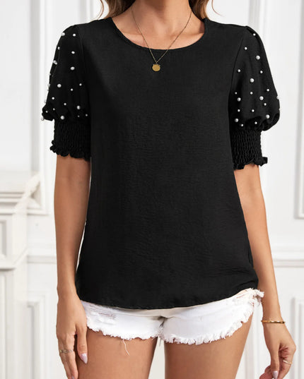 Pearl Embellished Puff Sleeve Blouse 