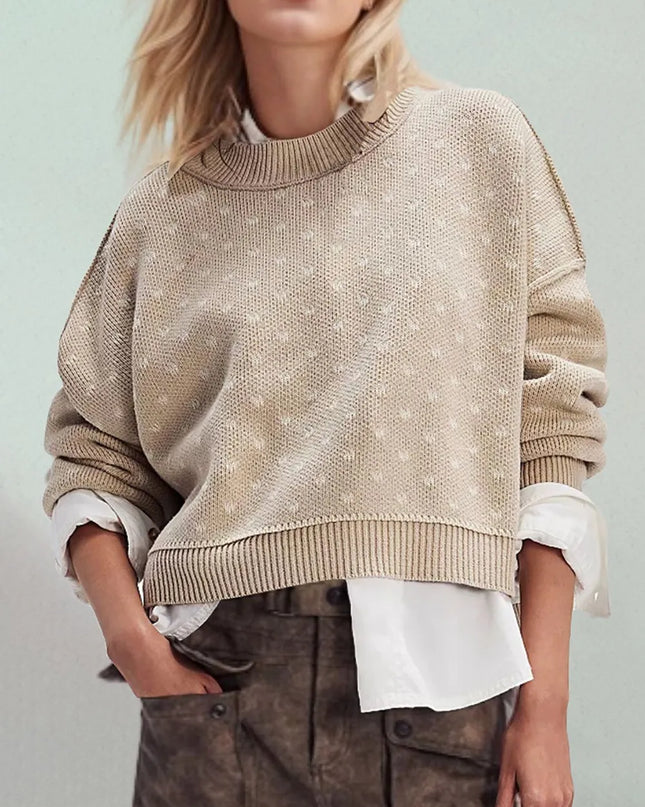 Slit Round Neck Long Sleeve Sweater