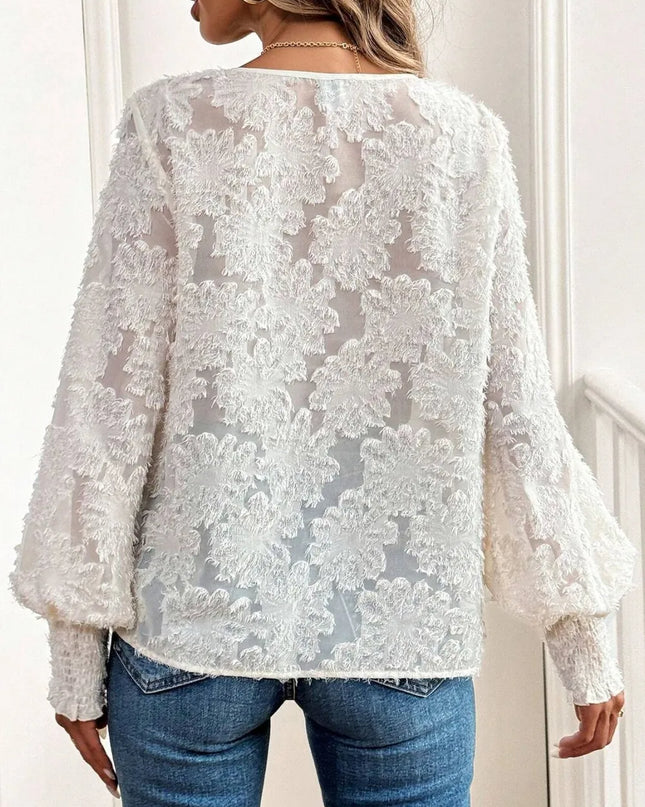 V-Neck Lantern Sleeve Blouse