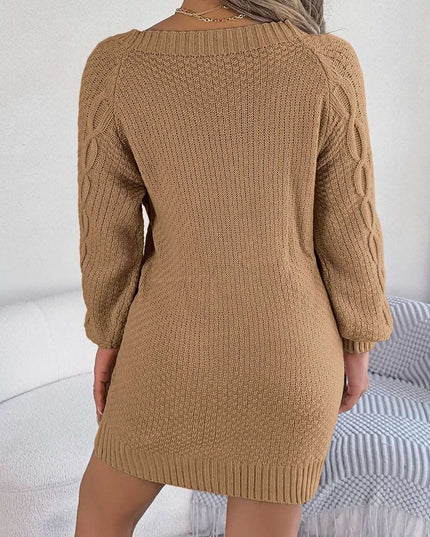 Cable-Knit Round Neck Sweater Dress