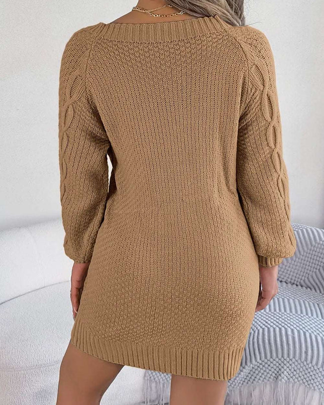 Cable-Knit Round Neck Sweater Dress