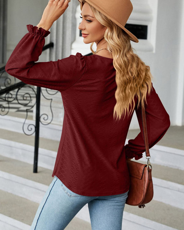 Round Neck Flounce Sleeve Blouse 