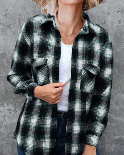 Full Size Plaid Button-Up Long Sleeve Shirt Plus Size