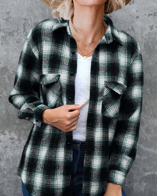 Full Size Plaid Button-Up Long Sleeve Shirt Plus Size