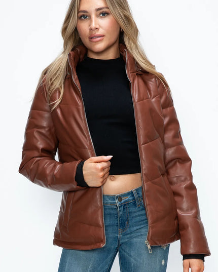 How Dare U Pocketed Zip Up Puffer Jacket with Removable Hood