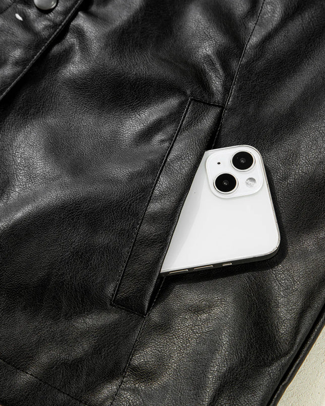 Faux Leather Buttoned Front Boxy Jacket