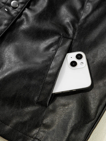 Faux Leather Buttoned Front Boxy Jacket