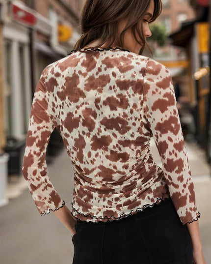 Oh Full Size Animal Print Button Down Plunge Top