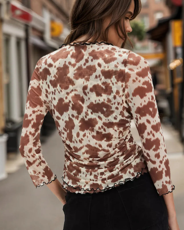 Oh Full Size Animal Print Button Down Plunge Top