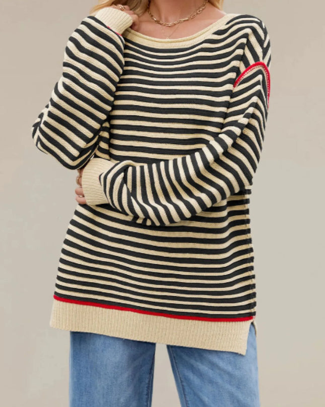 Slit Striped Oversized Sweater